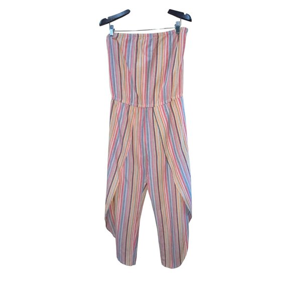 Striped Strapless Jumpsuit By Drew Womens XL Multicolor Rayon Linen Cotton Blend - Picture 8 of 9